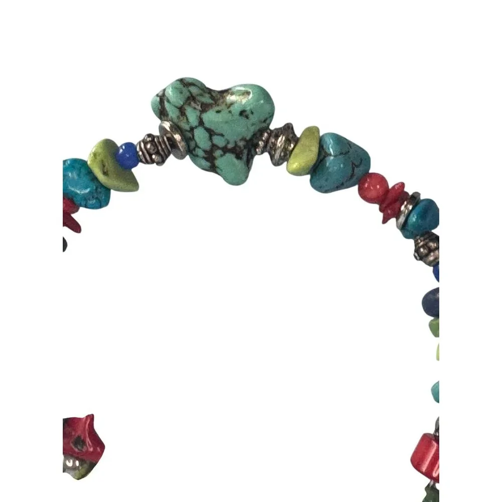 Bohemian Bracelet Mixed Colorful Stones Turquoise Grace Charm Silver Accents 8" - Picture 4 of 7